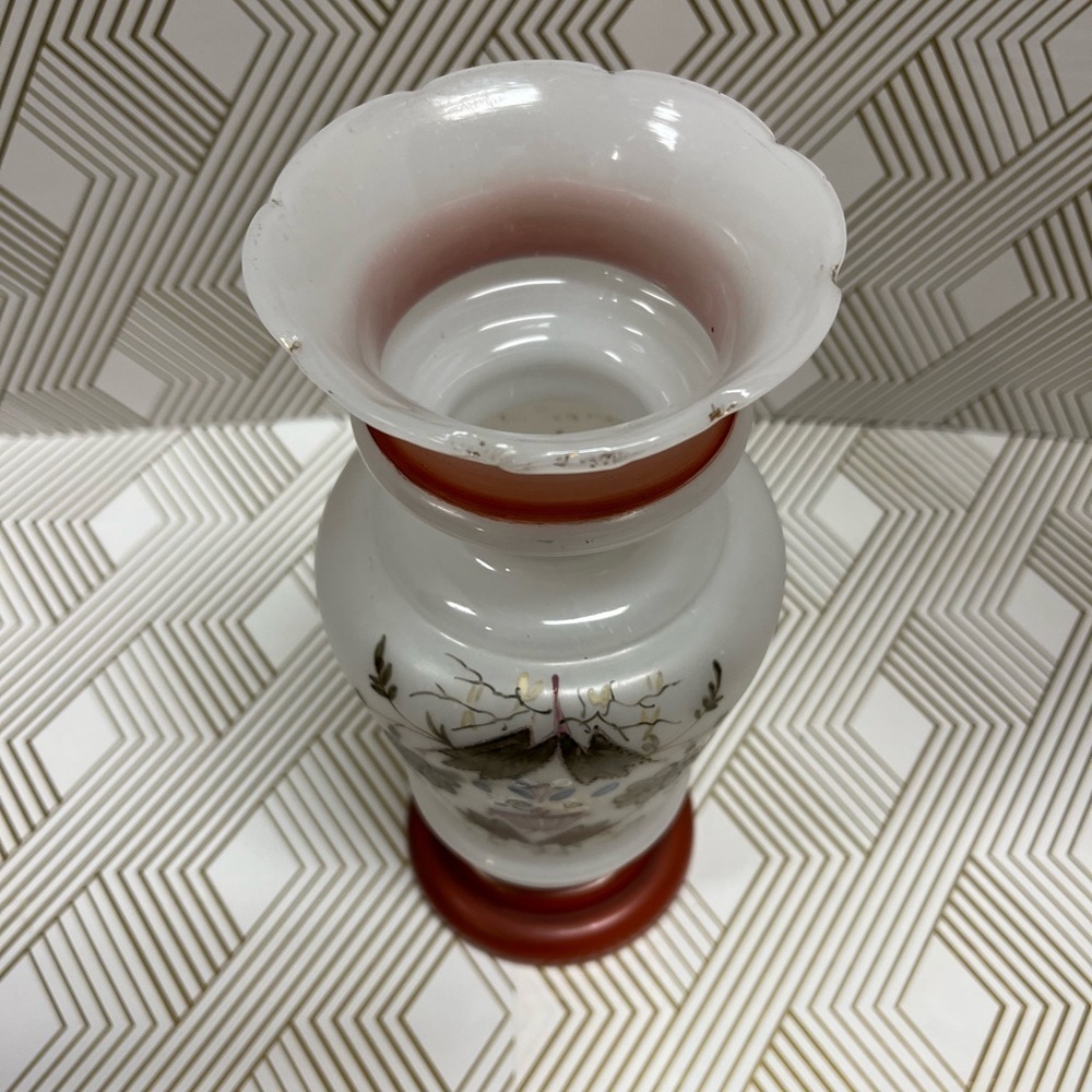 Antique Hand Blown Bristol Glass Vase Hand Painted - Picture 2 of 13